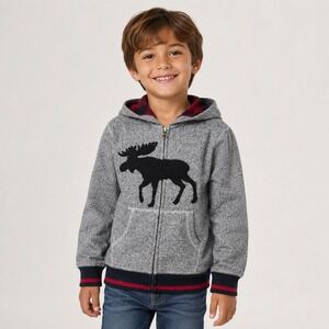 Little Blue House Boys Gray Moose Full Zip Hoodie Cotton Blend Size 6
